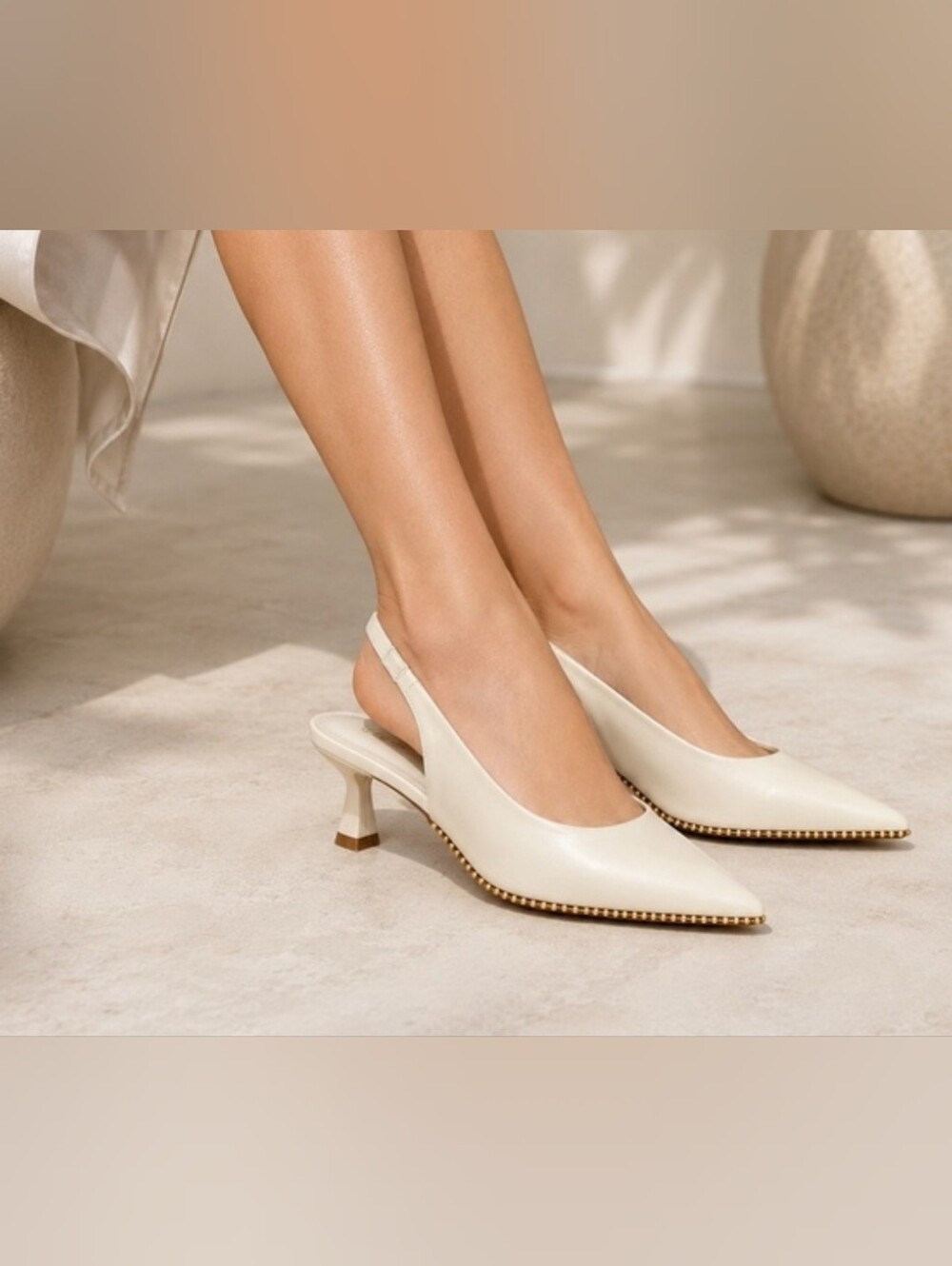 Jason Wu Women's Cream Slingback Pointed-Toe Kitten Heel Pumps 9.5
